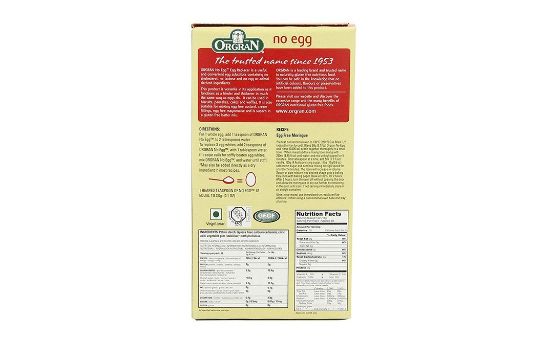 Orgran Gluten Free Egg Replacer    Pack  200 grams